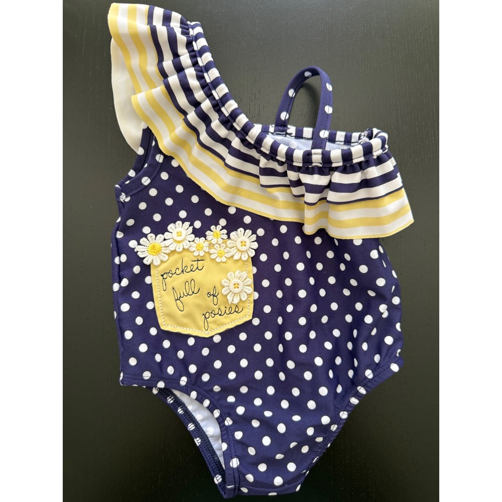 Mud Pie Baby‎ Girl 1-PC Swimsuit Size 6-9 Months One-Shoulder Daisy Swimwear